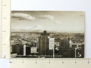 1940s RPPC Tacoma Washington Postcard Mount Rainier Mobil Gas Building Downtown