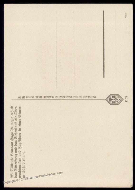 3rd Reich Germany VDA Panzer Primozic Ritterkreuz Willrich Propaganda Card 90584
