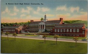 1940s S. Horace Scott High School Coatesville Pennsylvania Linen Postcard