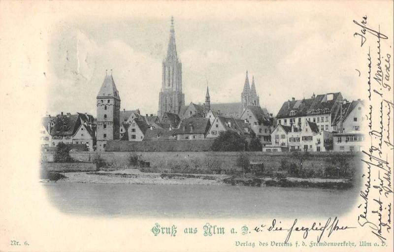 Ulm Germany Gruss aus Church View Scenic Antique Postcard J39610