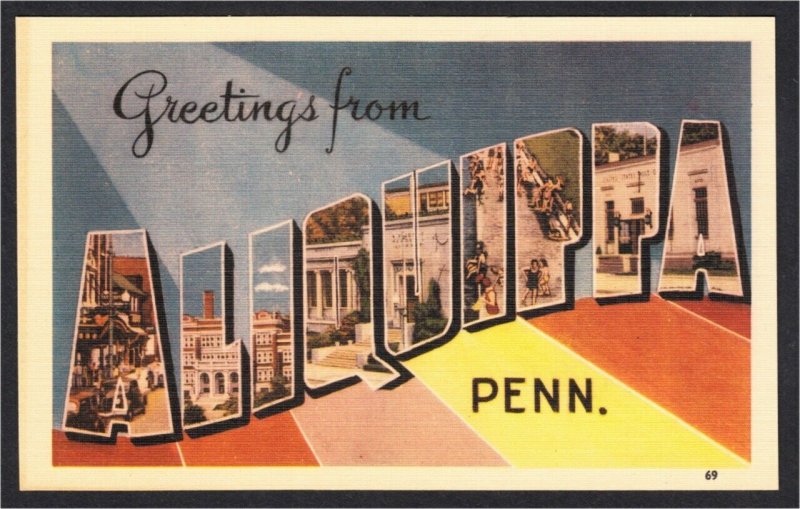 Aliquippa PA Large Letter Linen Postcard 1940s by Dexter Press