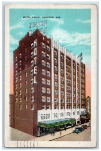 Hotel Raulf Building Exterior Cars Street Scene Oshkosh Wisconsin WI Postcard 