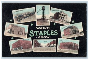 1909 Watch Staples Grow Watertown Bank Opera Scene Staples Minnesota MN Postcard
