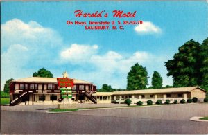 Harold's Motel on Highways 85 52 70 Salisbury NC Vintage Postcard K71