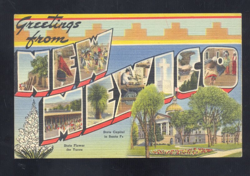 GREETINGS FROM NEW MEXICO N.M. LARGE LETTER LINEN VINTAGE POSTCARD