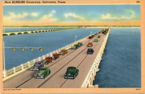 Vintage Linen Postcard Causeway Galveston Texas