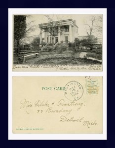 GEORGIA WASHINGTON CONFEDERATE GENERAL TOOMBS' HOME POSTED 1913 TO DETROIT, MICH