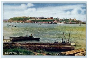 c1910 Steamboat Scene, Buildings, Quebec from Levis Canada Antique Postcard 