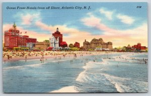 Atlantic City NJ~Ocean Front Hotels From Off Shore~Tichnor Vintage Linen PC