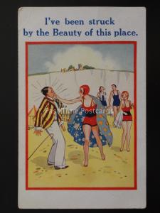 Comic Postcard Beach Theme IVE BEEN STRUCK BY THE BEAUTY OF THE PLACE c1935