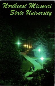 Campus View at Night, Kirk Memorial Bldg University Kirksville MO Postcard T72