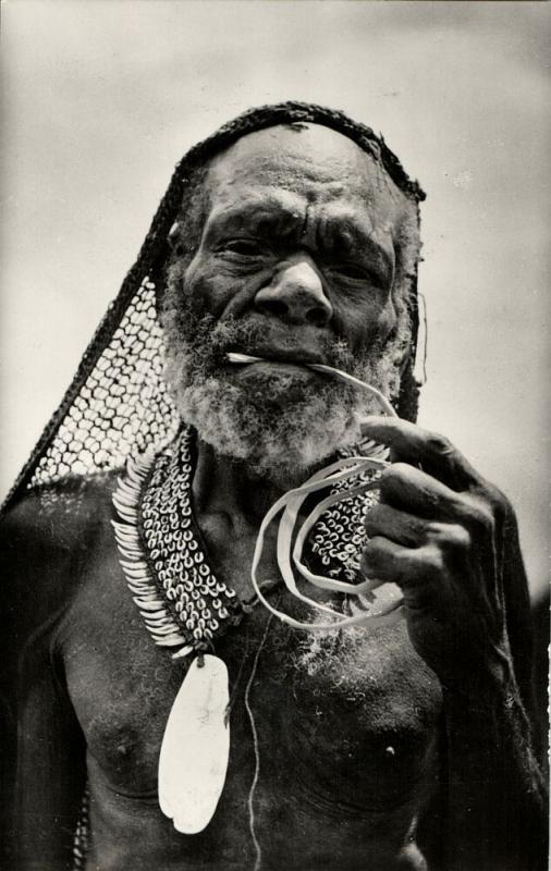 dutch new guinea, Native Old Papua Man from Paniai Lakes, Necklace (1950s) RPPC 