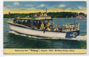 Boat Launch Viking Augusta Bath Boothbay Harbor Maine 1954 linen postcard