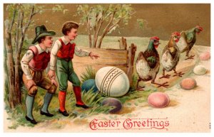 Easter Giant Egg, Roosters, Boys in Knickers