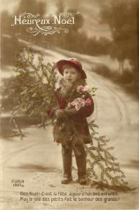 Hand-Colored RPPC Noel Christmas Child w Tree & Flowers, Furia 1905/2 France