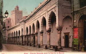 Vintage Postcard Alger Grande Mosquee Dans La Rue De La Marine Historic Algeria