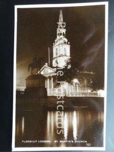 c1930's RP FLOOD-LIT LONDON: St. Martin's Church