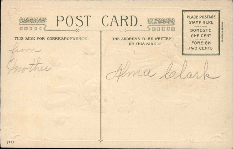 EASTER GREETINGS Chlidren Gather Eggs & Chicks c1910 Postcard