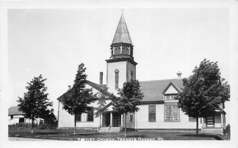 F21/ Tenants Harbor Maine RPPC Postcard c1920s Baptist Church