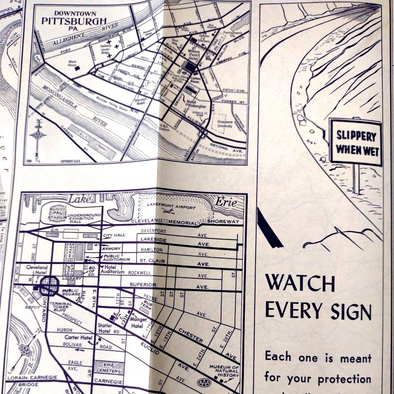 1956 Northeastern States AAA Road Map Detailed Interesting Vintage