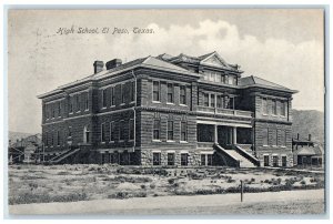 1909 High School Exterior Building Field El Paso Texas Vintage Antique Postcard