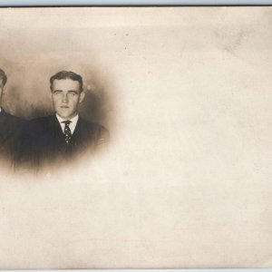 c1910s Look-a-Like Brothers Portrait RPPC Handsome Young Men Blue Eye Photo A213