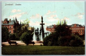 Sunsdsvall Sweden c1906 Postcard Park Fountain