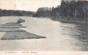 SKAGIT RIVER WASHINGTON LOGGING SHIP POSTCARD 1910