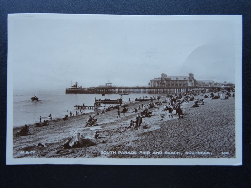 Hampshire Portsmouth SOUTHSEA South Parade Pier & Beach c1930 RP Postcard