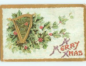 Divided-Back christmas GOLDEN HARP AND HOLLY r4595