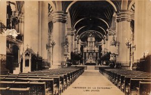 RPPC INTERIOR OF CATHEDRAL HOTEL MARK LIMA PERU TO USA REAL PHOTO POSTCARD 1933