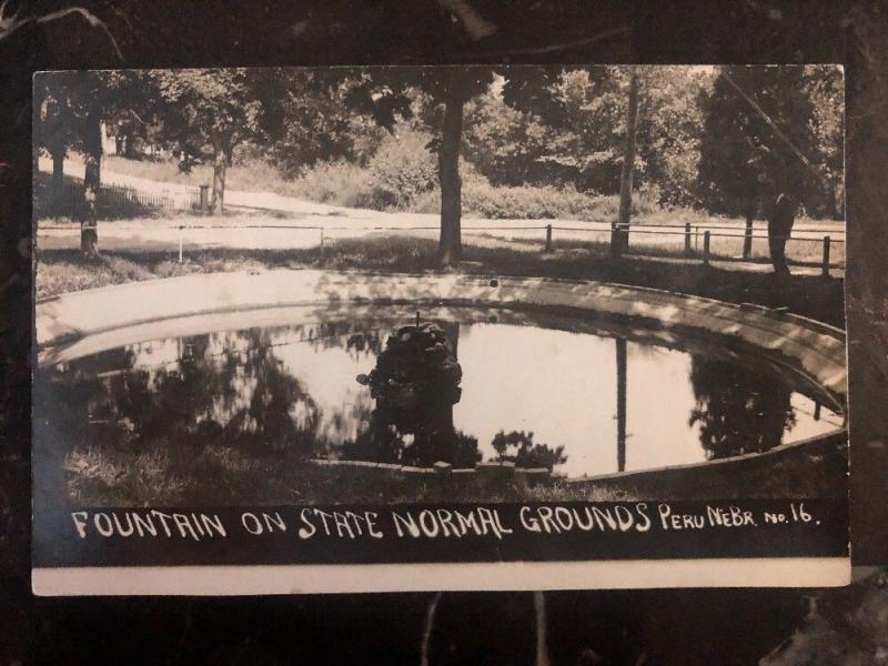 Mint Peru NE USA RPPC Postcard Fountains On State Normal Grounds