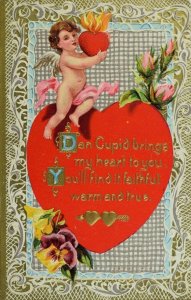 Circa 1910 Valentine Cute Cherub Hearts Flowers Poem Vintage Postcard P59