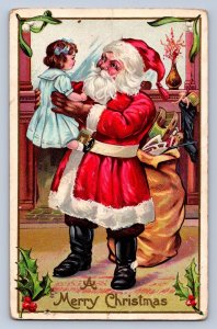 K1/ Santa Claus Christmas Postcard c1910 Child Toy Sack 101