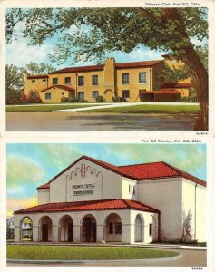 FORT SILL OK Oklahoma  OFFICERS CLUB & THEATRE  *Two* c1940's Military Postcards