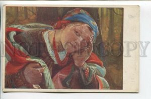 462027 WODZINOWSKI Polish BELLE Girl Native Dress POLAND Old postcard 1914 year