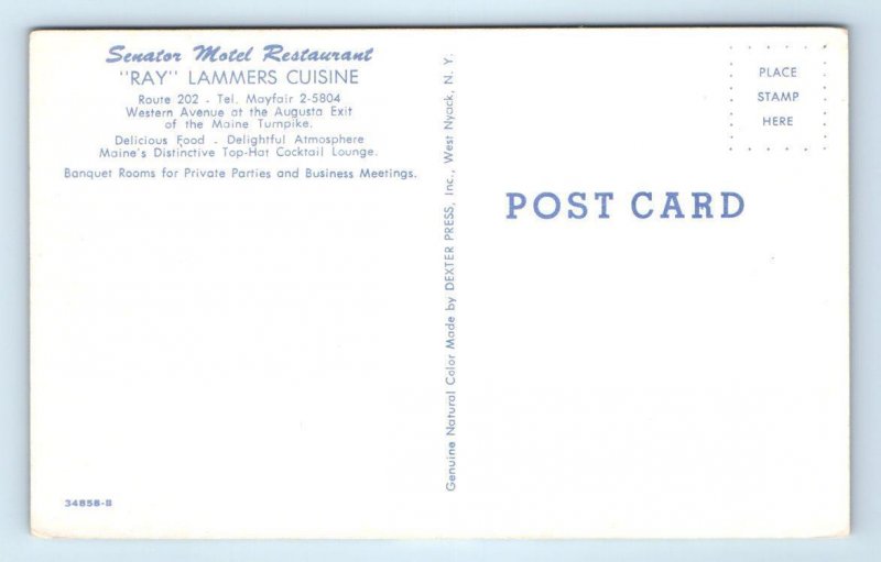 AUGUSTA, Maine ME~ Ray Lammers SENATOR MOTEL Restaurant 1960s Roadside Postcards