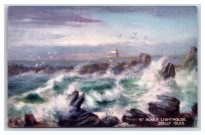 St Agnes Lighthouse Scilly Isles UK UNP Raphael Tuck 9415 DB Postcard  W8