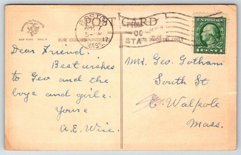 Easter Greetings Boston Massachusetts Cancel Postcard  1917