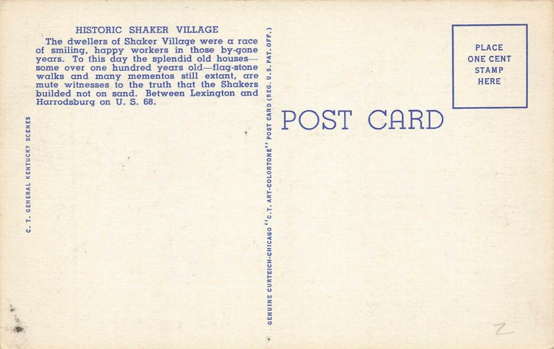 Shaker Village KY Guest House Linen Postcard