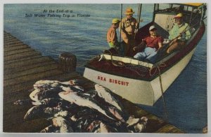 Florida At the End of a Salt Water Fishing Trip Men on Boat Postcard S3