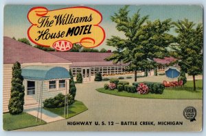 Battle Creek Michigan Postcard The Williams House Motel Exterior Roadside c1940s