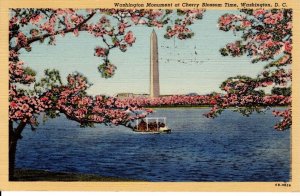 USA 1947 Posted Washington Monument at Cherry Blossom Time Linen DC