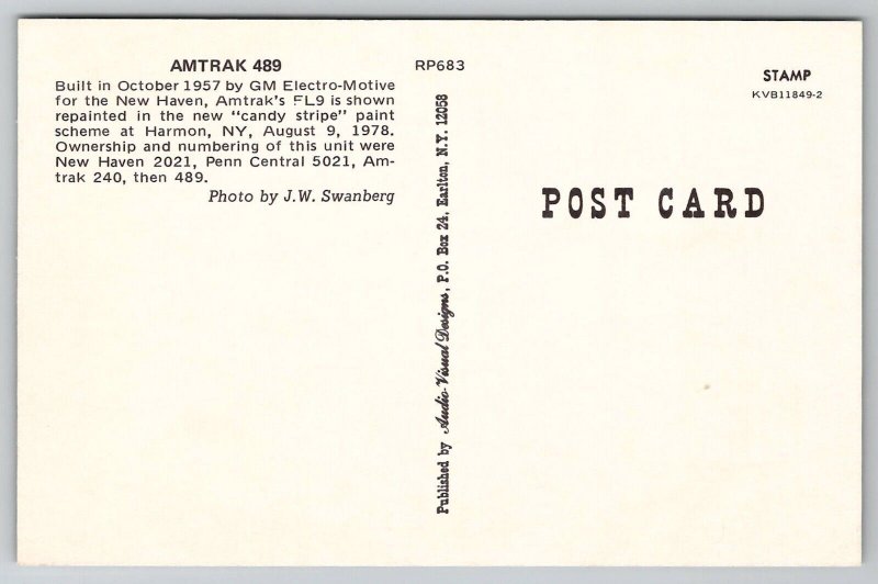 Amtrak 489 1978 At Harmon NY Railroad Train Postcard D35