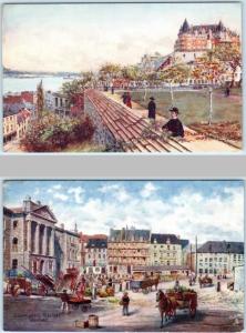 2 Postcards  QUEBEC, CANADA ~ CHAMPLAIN MARKET, CHATEAU FRONTENAC Tuck c1910s