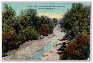 c1910 Pigeon Creek Looking North Maryland Street Evansville Indiana IN Postcard