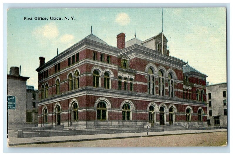 c1910's Poste Office Building Street View Utica New York NY Antique Postcard