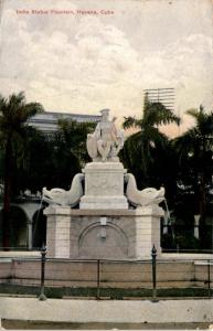 India Statue Fountain, Havana Cuba c1911Antique Postcard F12