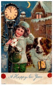 Dog ,Night Clock, Girl St. Bernard