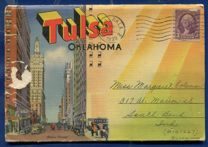 Tulsa Oklahoma linen postcard Folder 